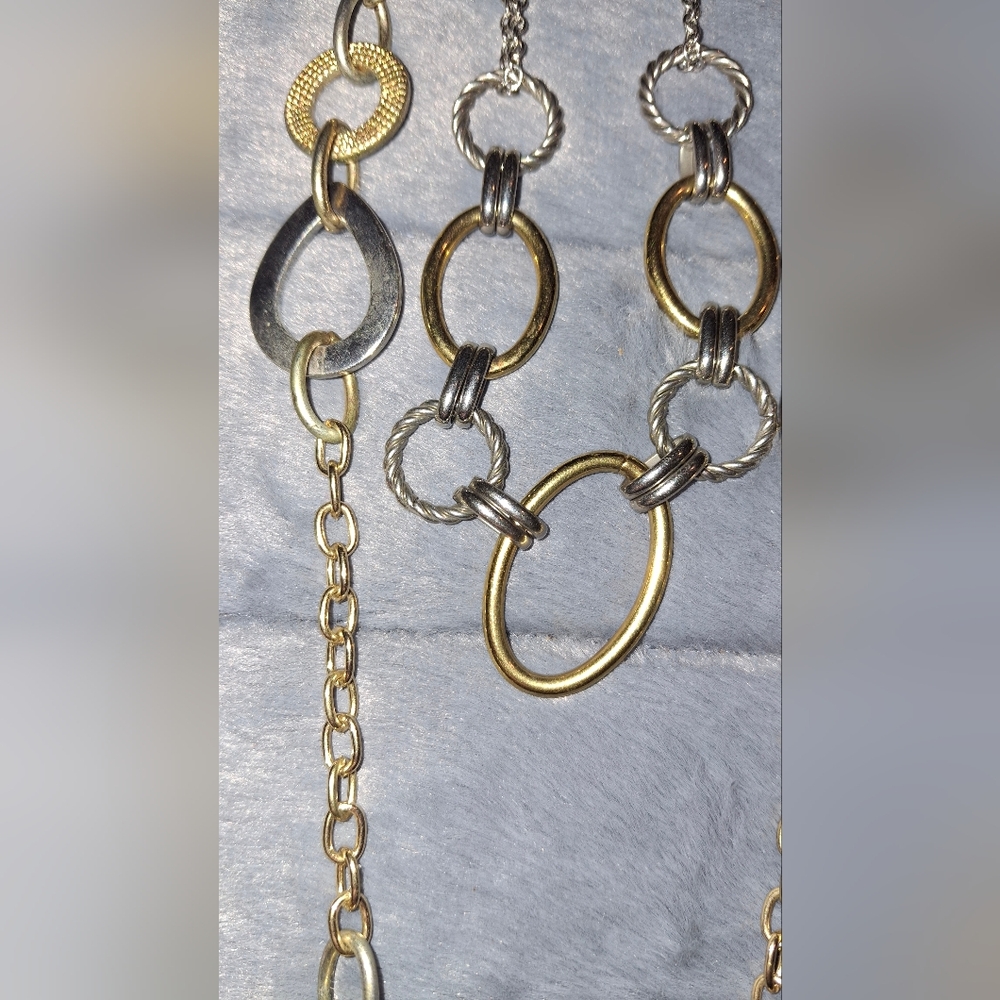 Pair Asymmetrical Two-Tone Statement Necklaces Li… - image 3